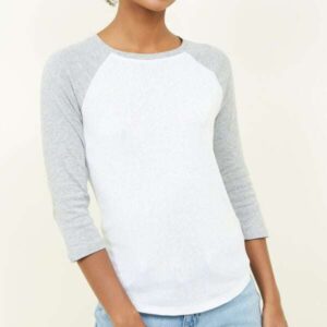 Girls Grey and White Colour Full Sleeve Raglan T-Shirt